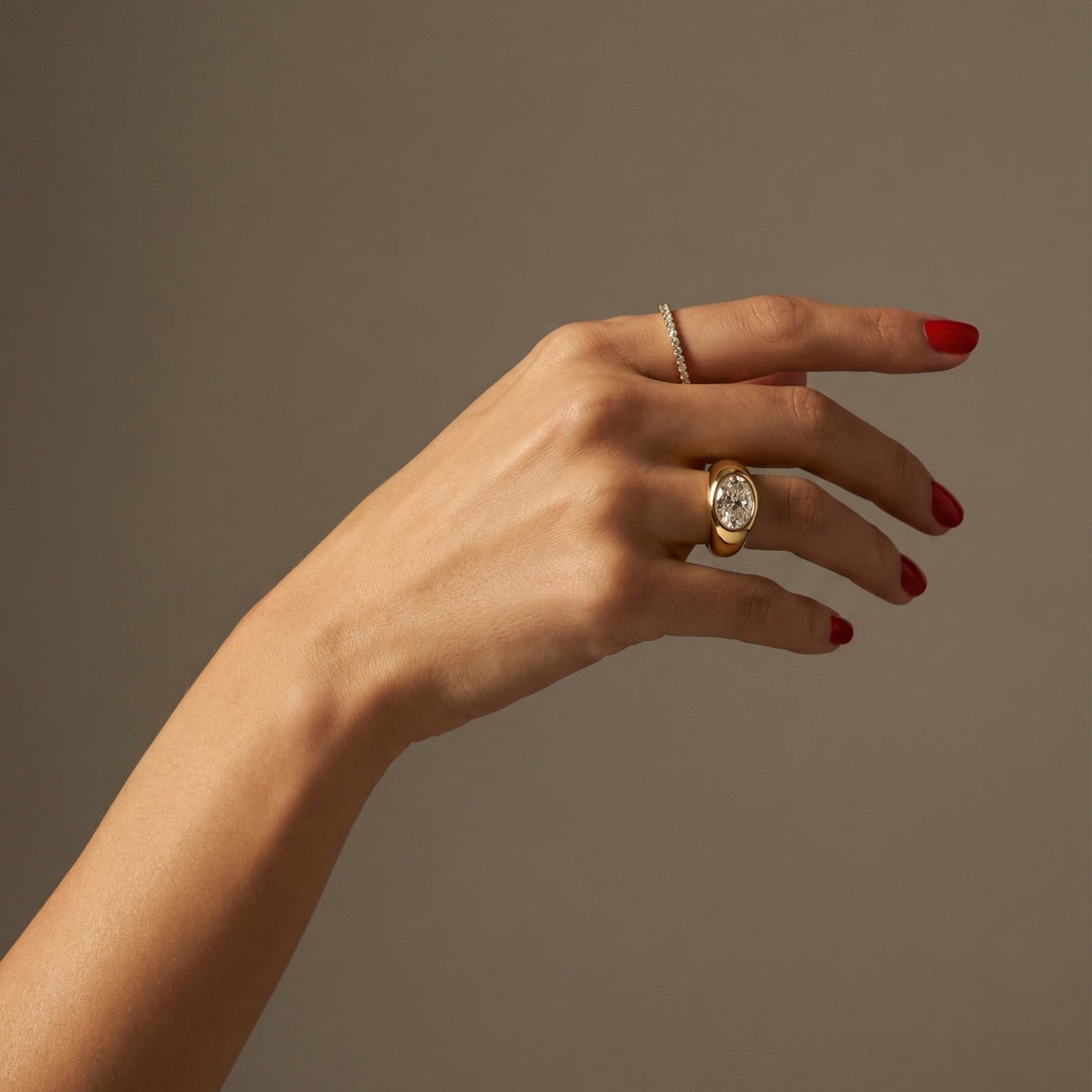 Oval Zircon Signet Ring