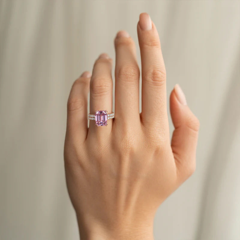 Square Cut Pink Stone Ring