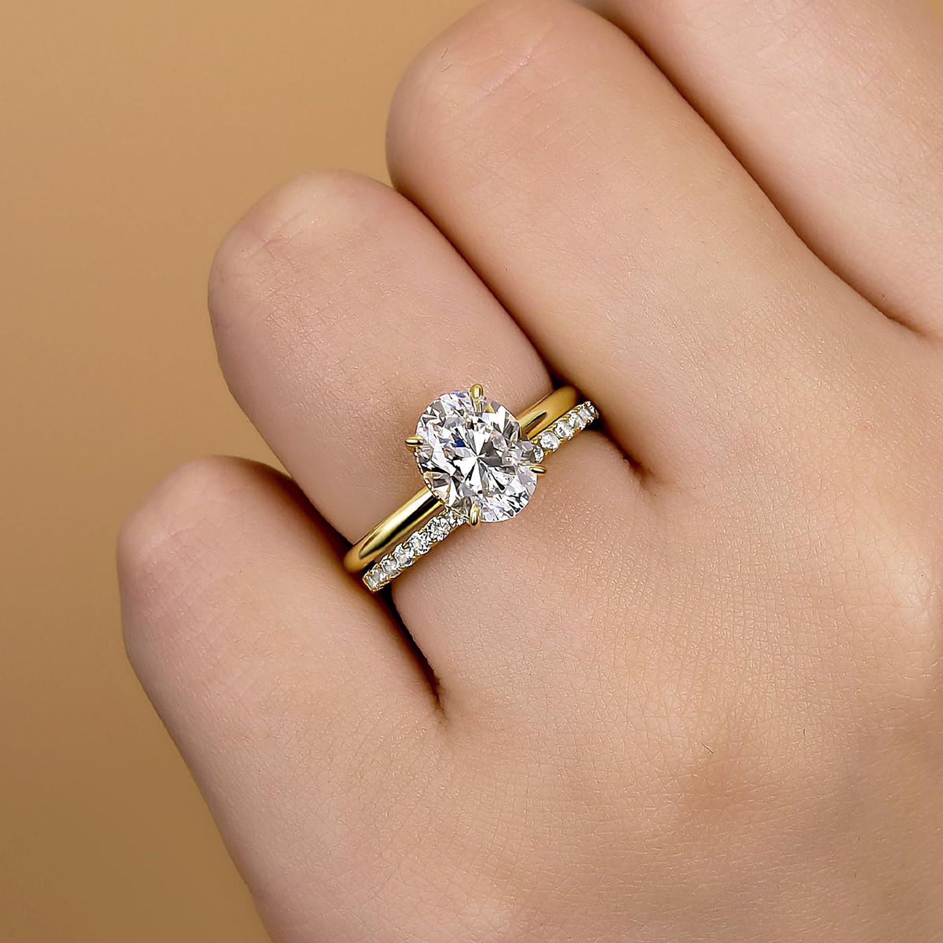 Oval CZ Engagement Ring Set