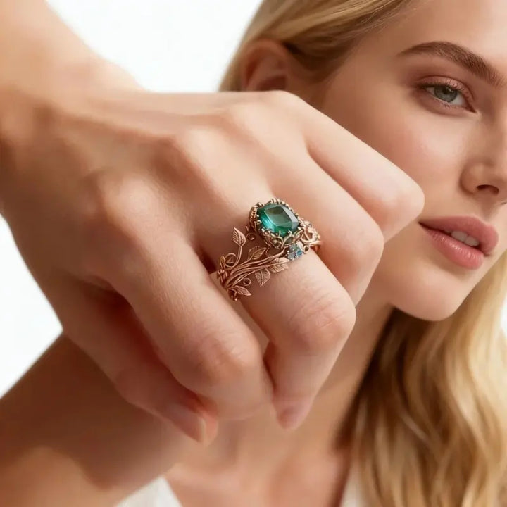Moissanite Leaf Motif Ring