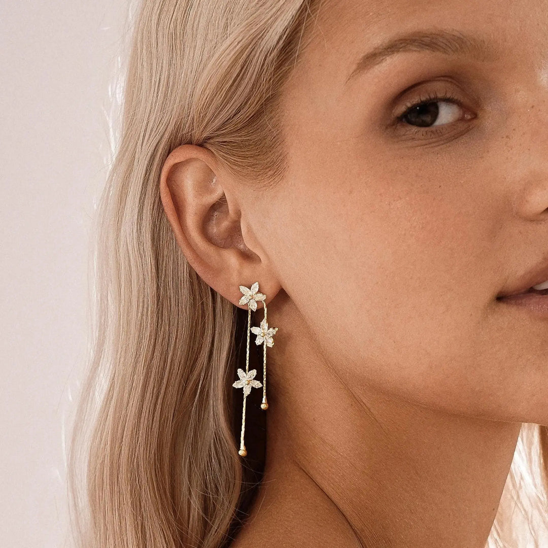CZ Flower Drop Earrings