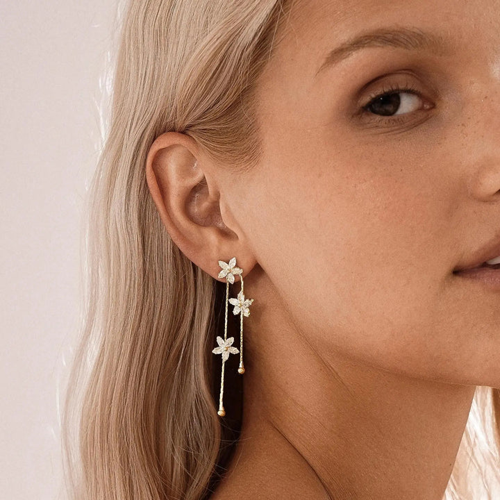 CZ Flower Drop Earrings