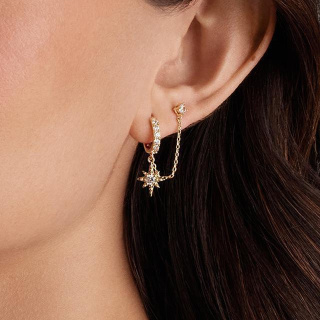 CZ Chain Double Piercing Earrings