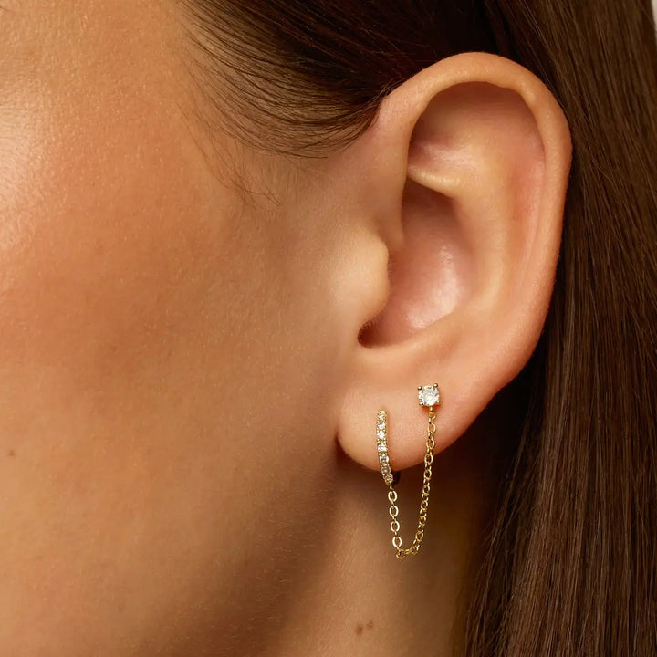 CZ Chain Double Piercing Earrings