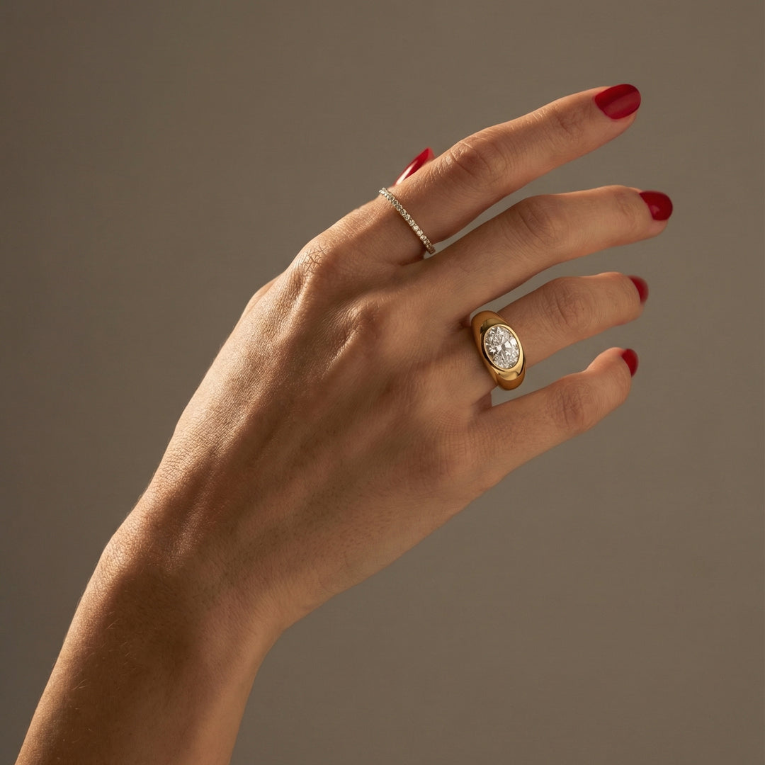Oval Zircon Signet Ring