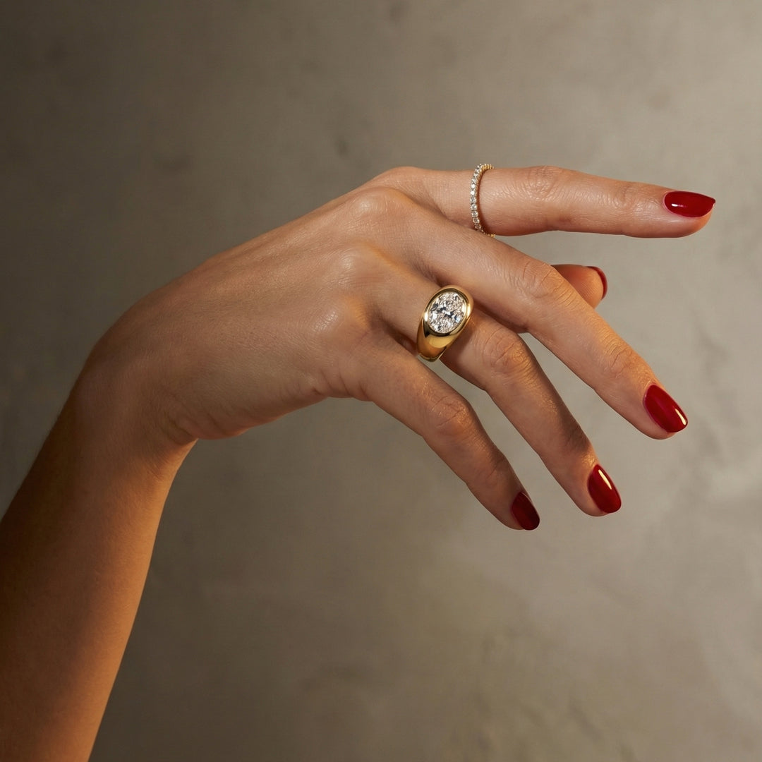 Oval Zircon Signet Ring