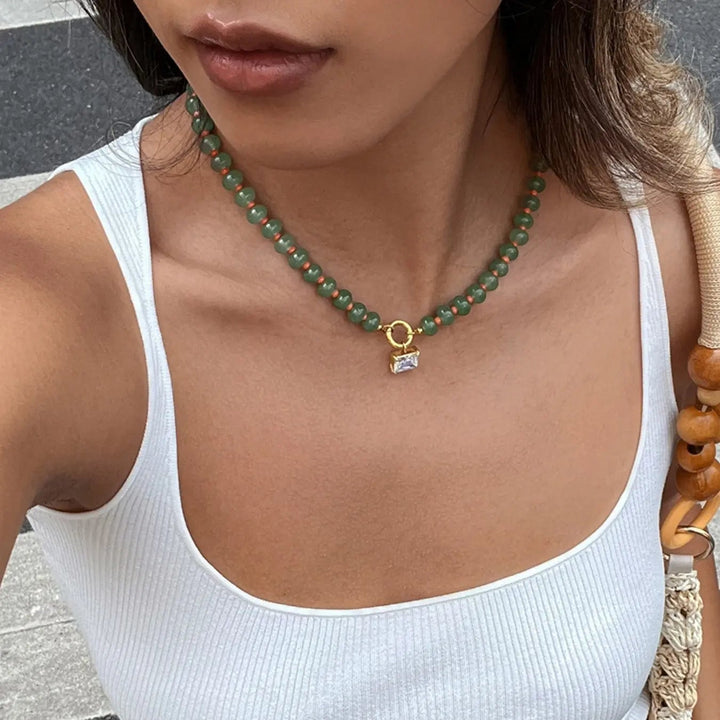 Stone Zircon Pendant Necklace