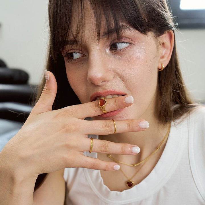 Natural Carnelian Heart Ring