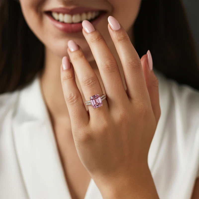 Square Cut Pink Stone Ring