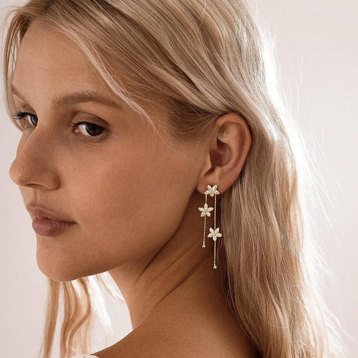 CZ Flower Drop Earrings