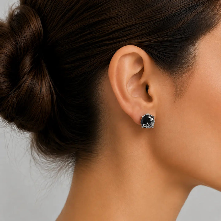 Obsidian Filigree Stud Earrings
