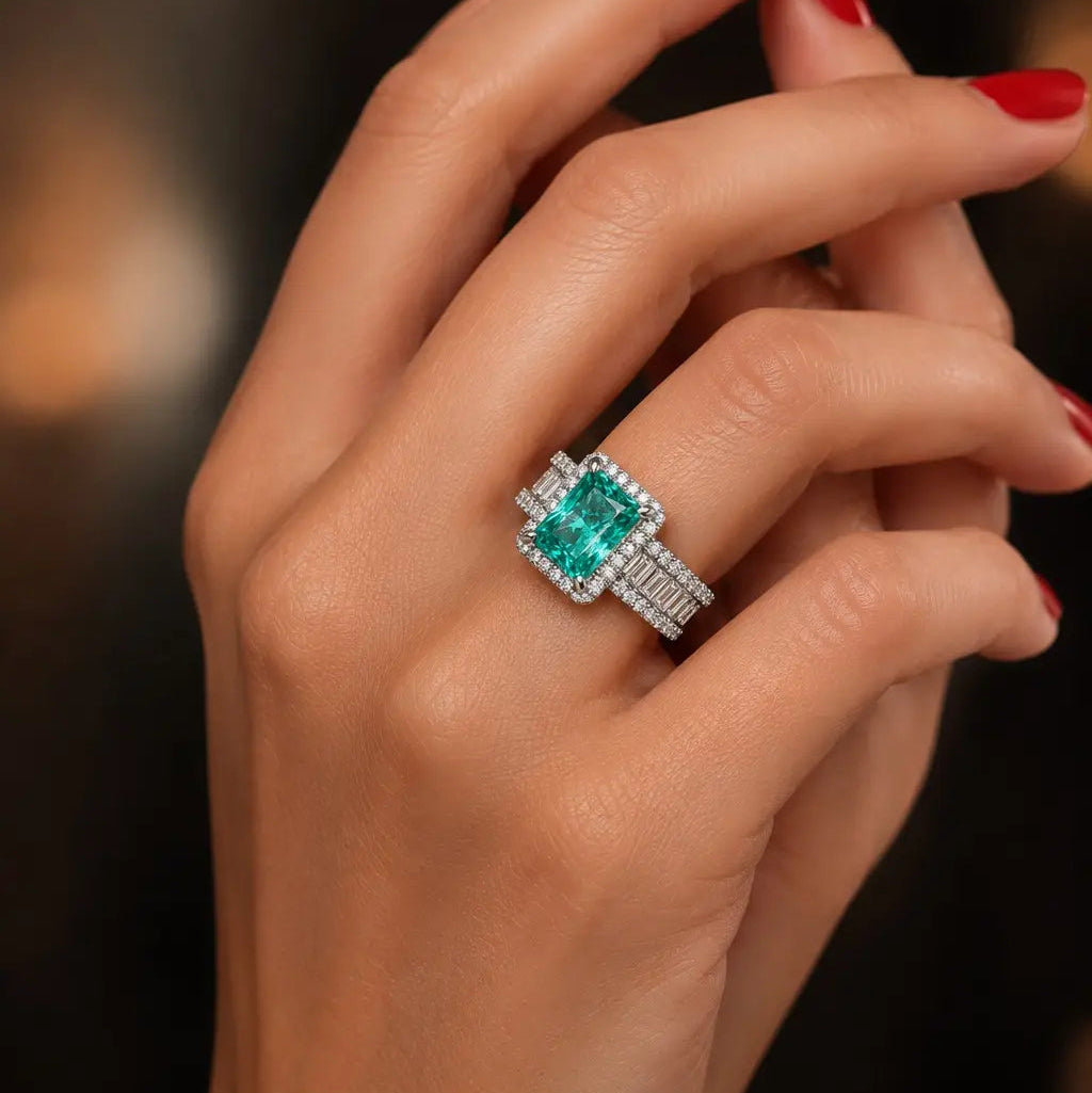Emerald Green Halo Ring