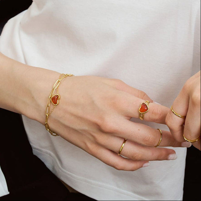Natural Carnelian Heart Ring