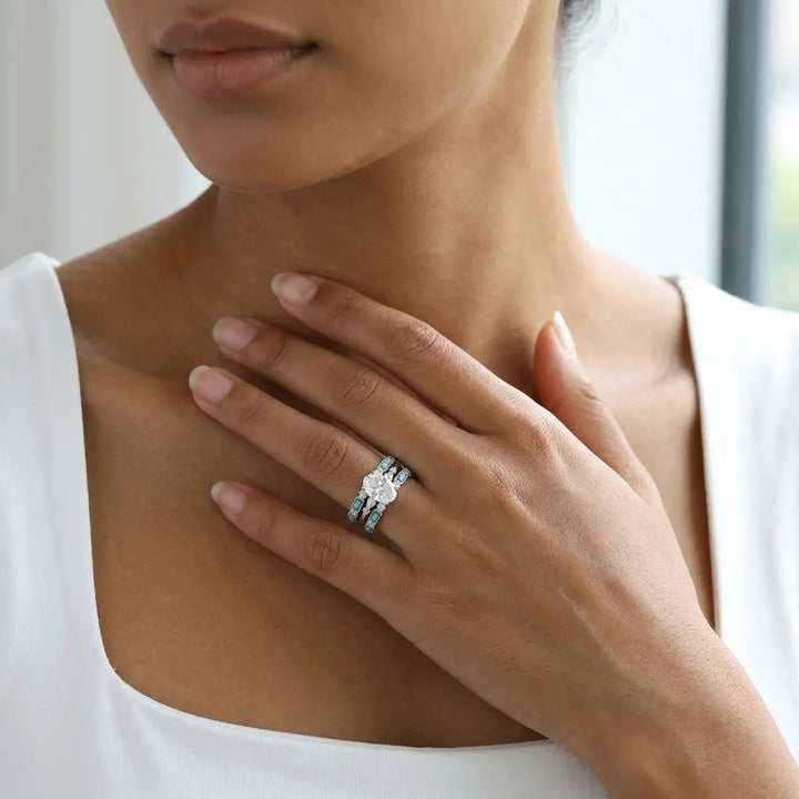 Moissanite Cluster Ring Set
