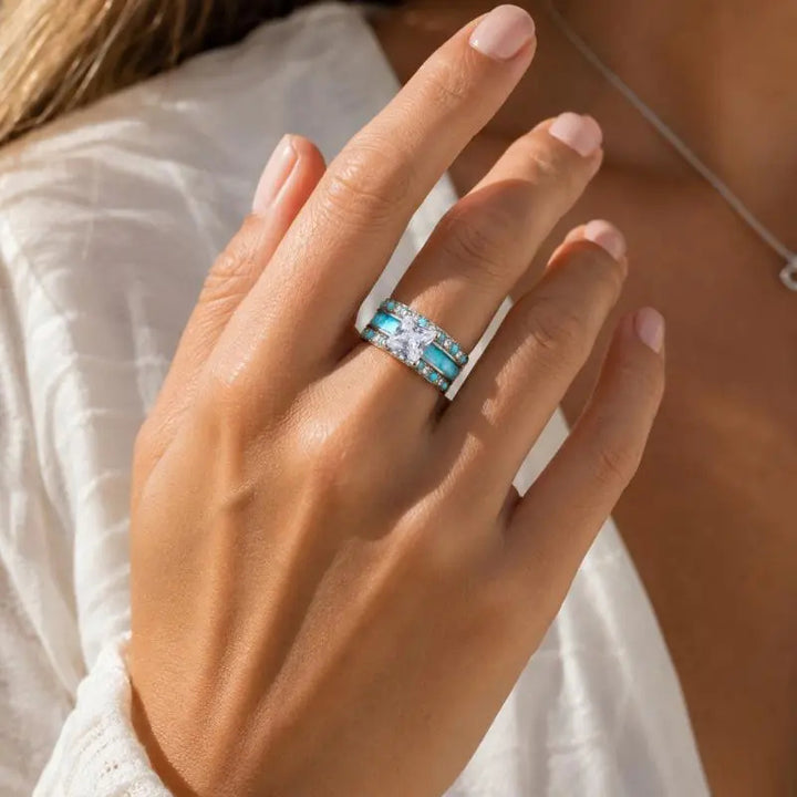 Turquoise Paved Ring Set