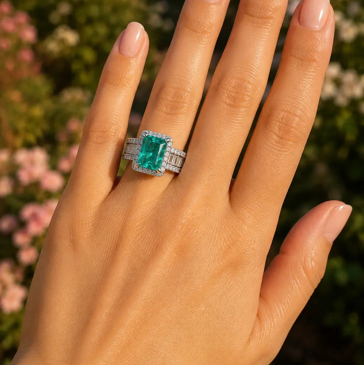 Emerald Green Halo Ring