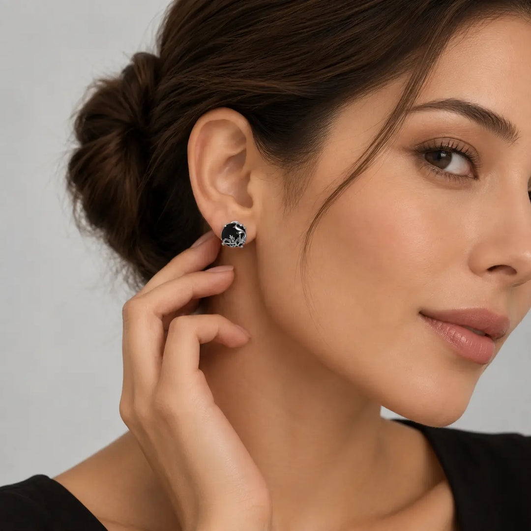 Obsidian Filigree Stud Earrings