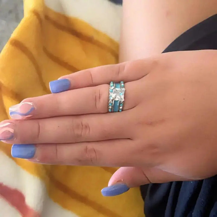 Turquoise Paved Ring Set