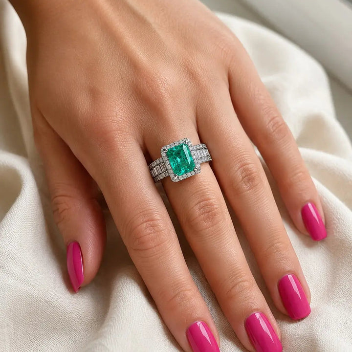 Emerald Green Halo Ring
