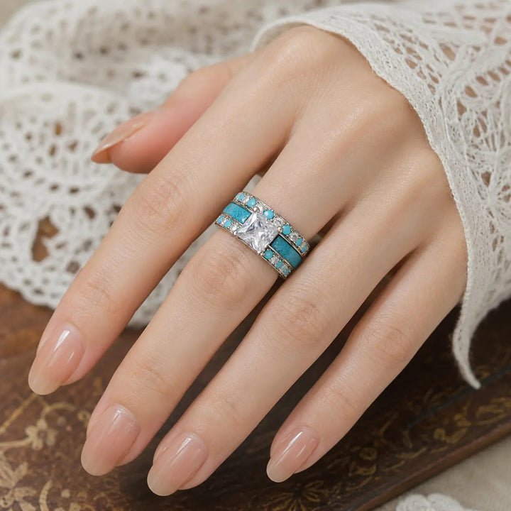 Turquoise Paved Ring Set