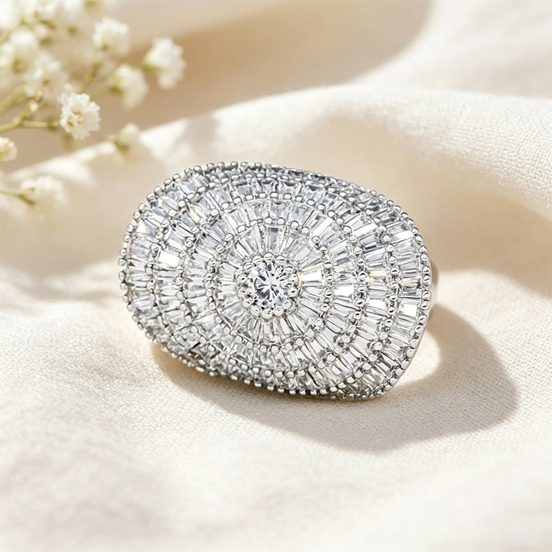 Oval Sunburst Paved Ring