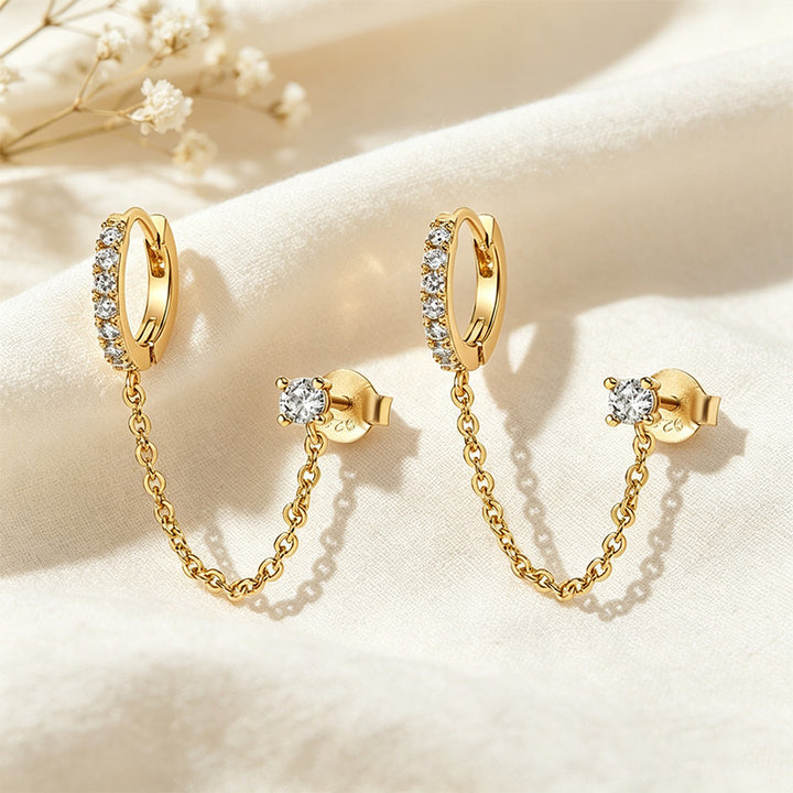 CZ Chain Double Piercing Earrings