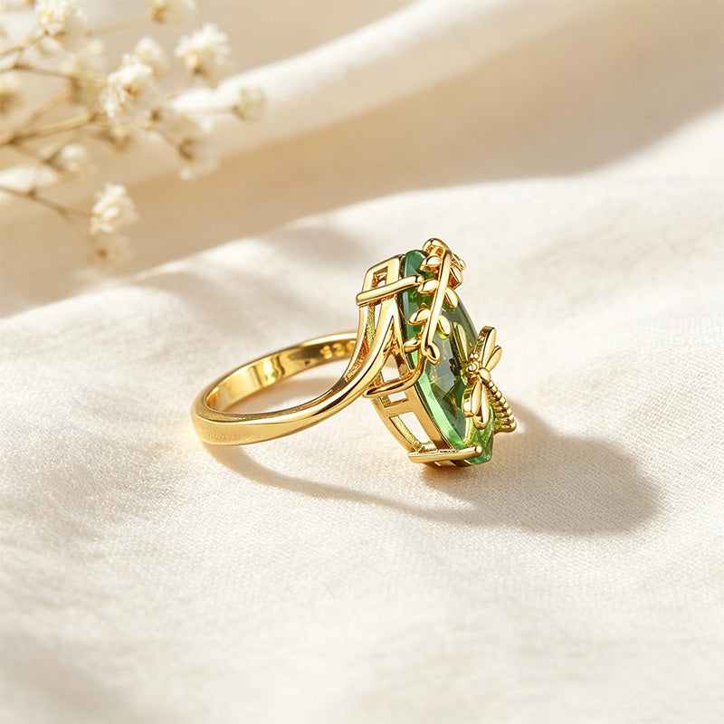 Olive Green Dragonfly Ring