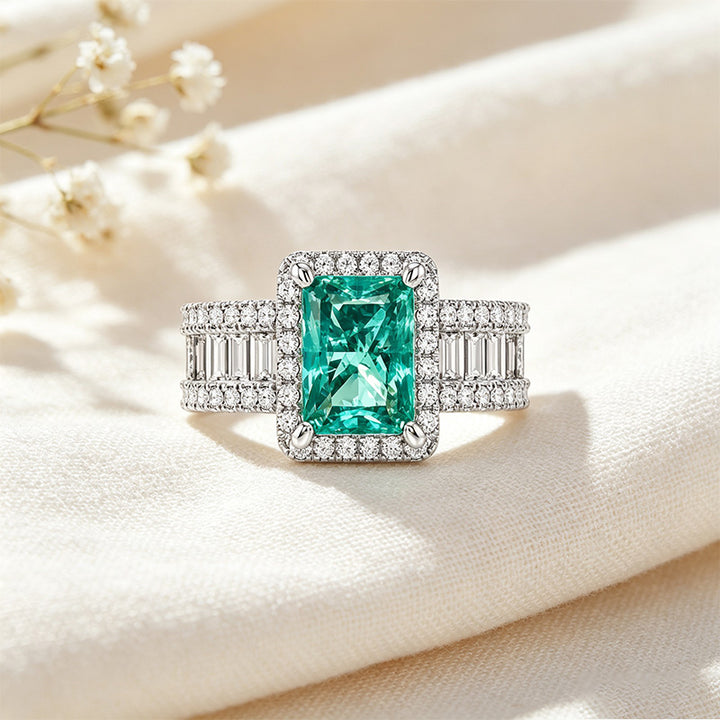 Emerald Green Halo Ring