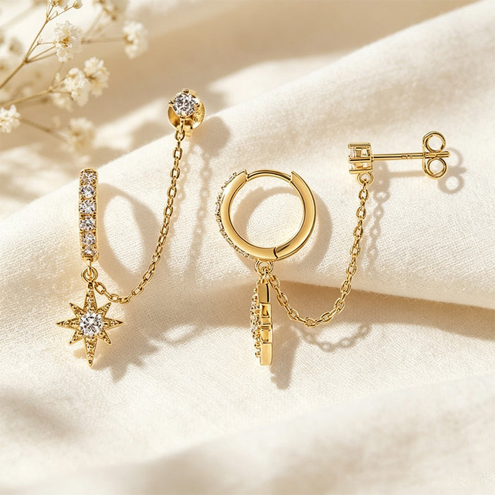 CZ Chain Double Piercing Earrings