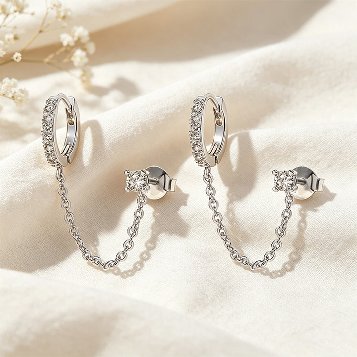 CZ Chain Double Piercing Earrings
