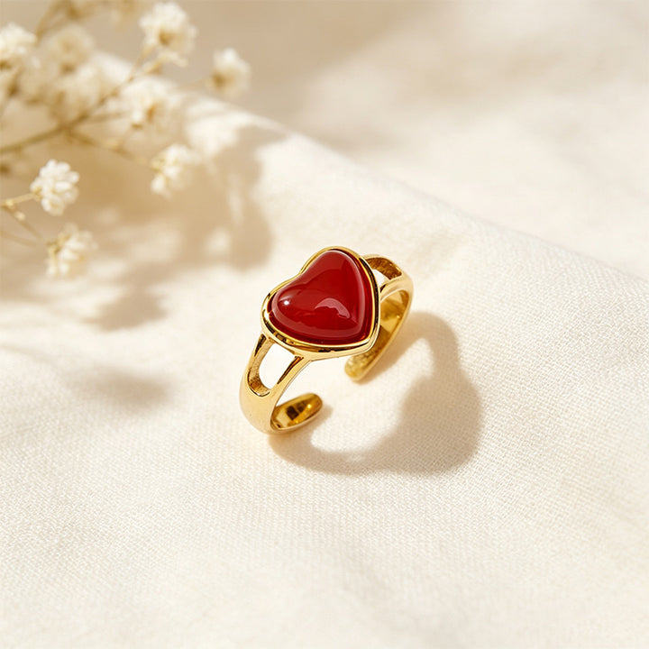 Natural Carnelian Heart Ring