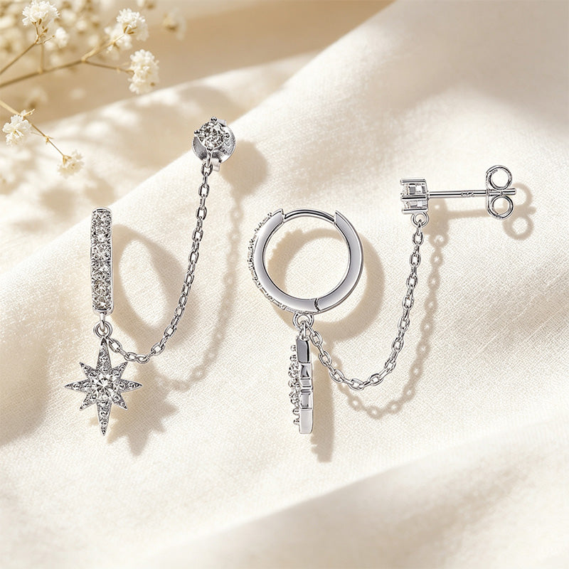 CZ Chain Double Piercing Earrings