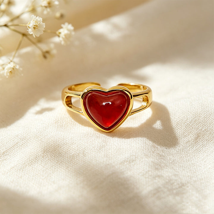 Natural Carnelian Heart Ring