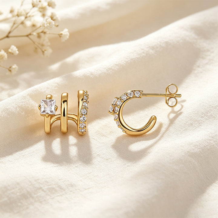 Triple Hoop CZ Earrings