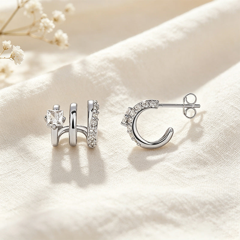 Triple Hoop CZ Earrings