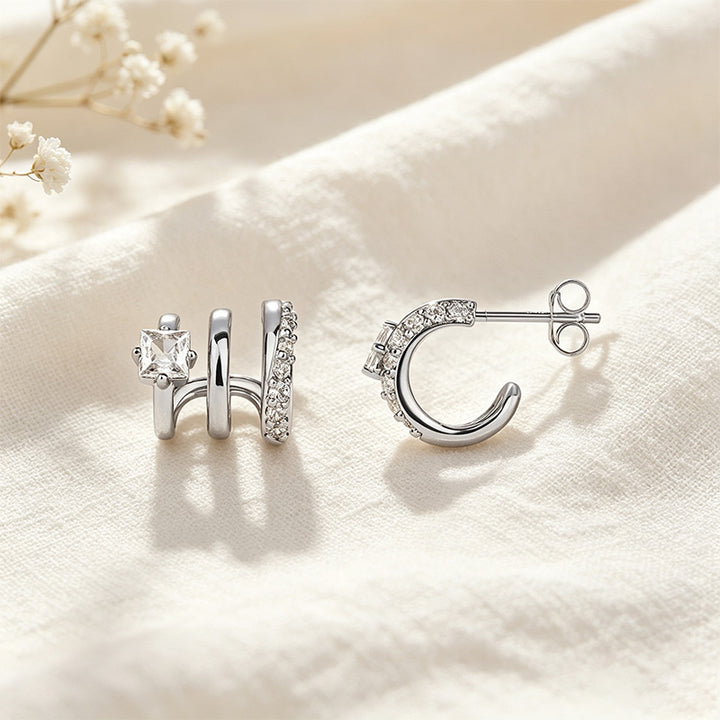 Triple Hoop CZ Earrings