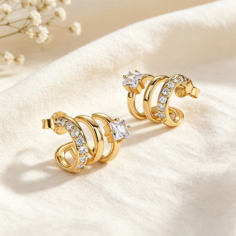 Triple Hoop CZ Earrings