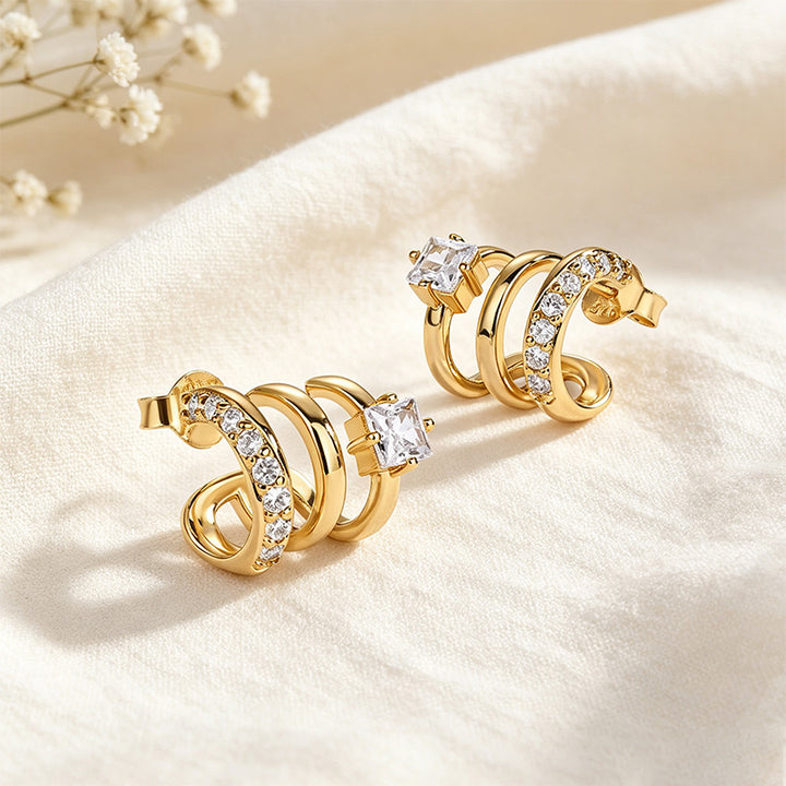Triple Hoop CZ Earrings