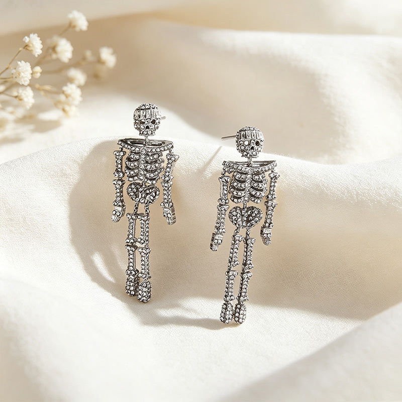 Crystal Skeleton Drop Earrings