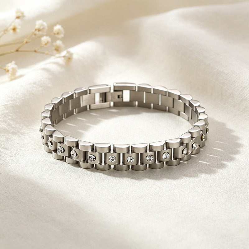 Zircon-Set Watch Strap Bracelet