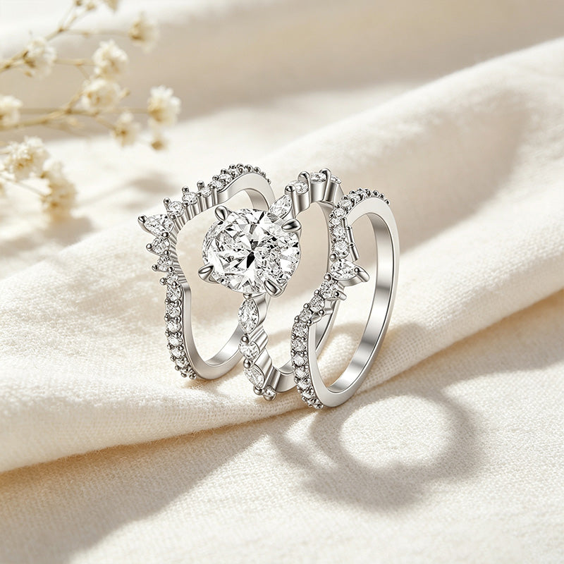 3CT Oval CZ Ring Set