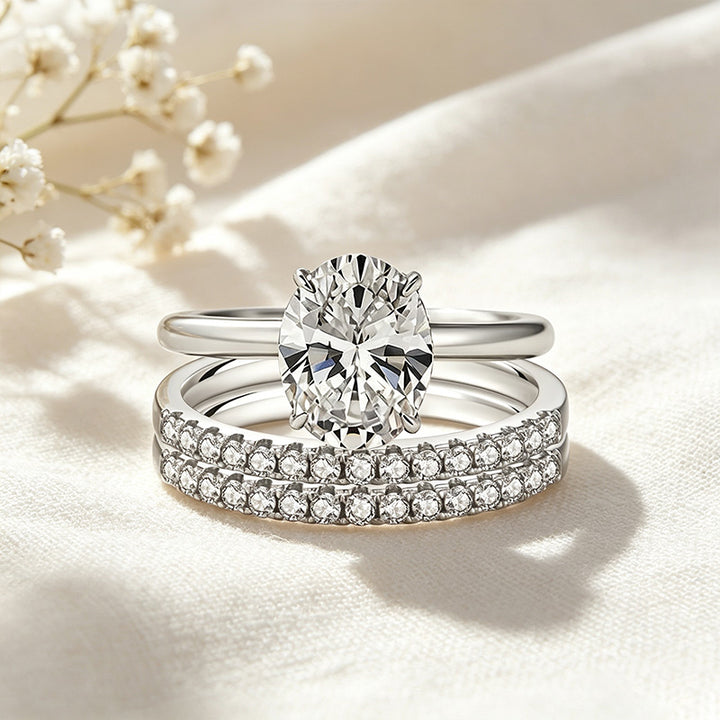 Oval CZ Engagement Ring Set