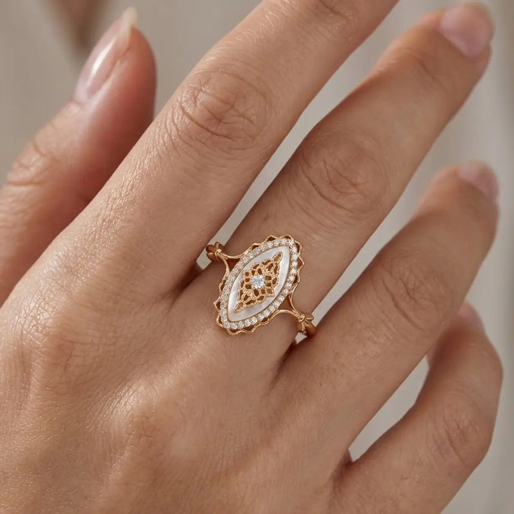 Oval Mother-of-Pearl Halo Ring