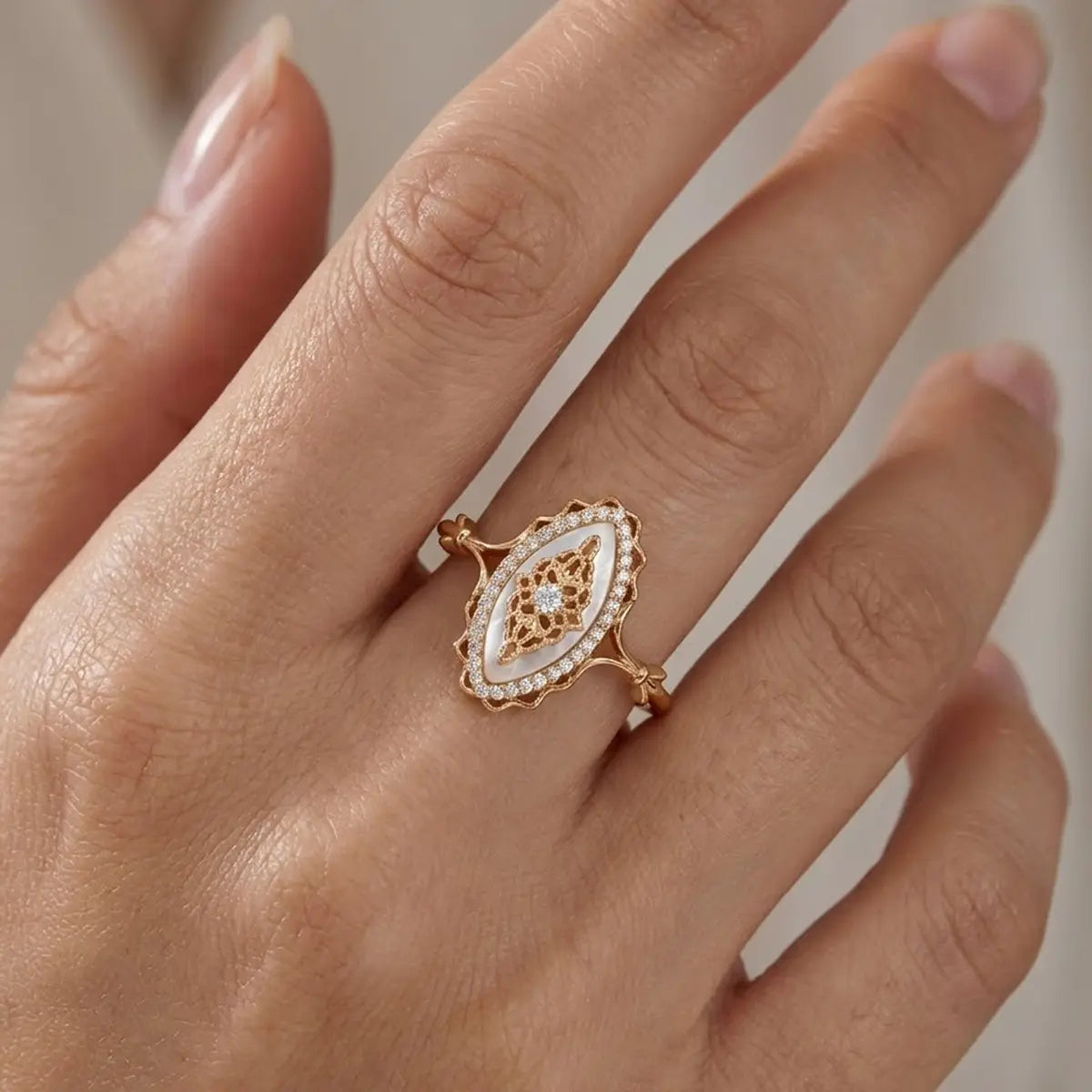 Oval Mother-of-Pearl Halo Ring