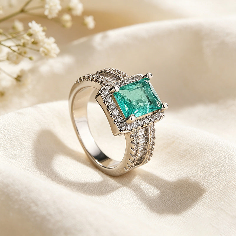 Emerald Green Halo Ring