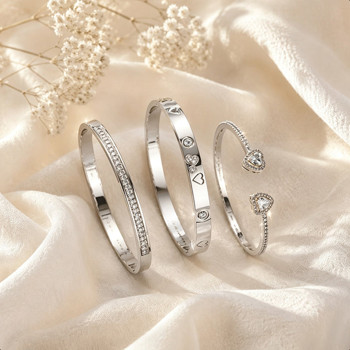Heart Zirconia Bangle Set