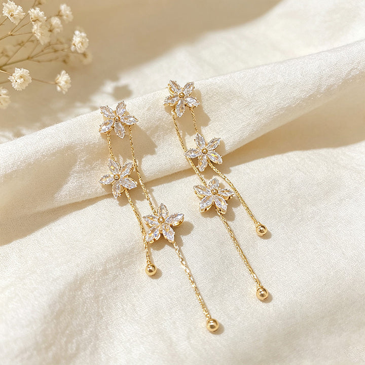 CZ Flower Drop Earrings