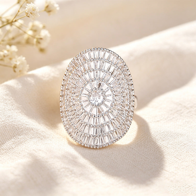 Oval Sunburst Paved Ring
