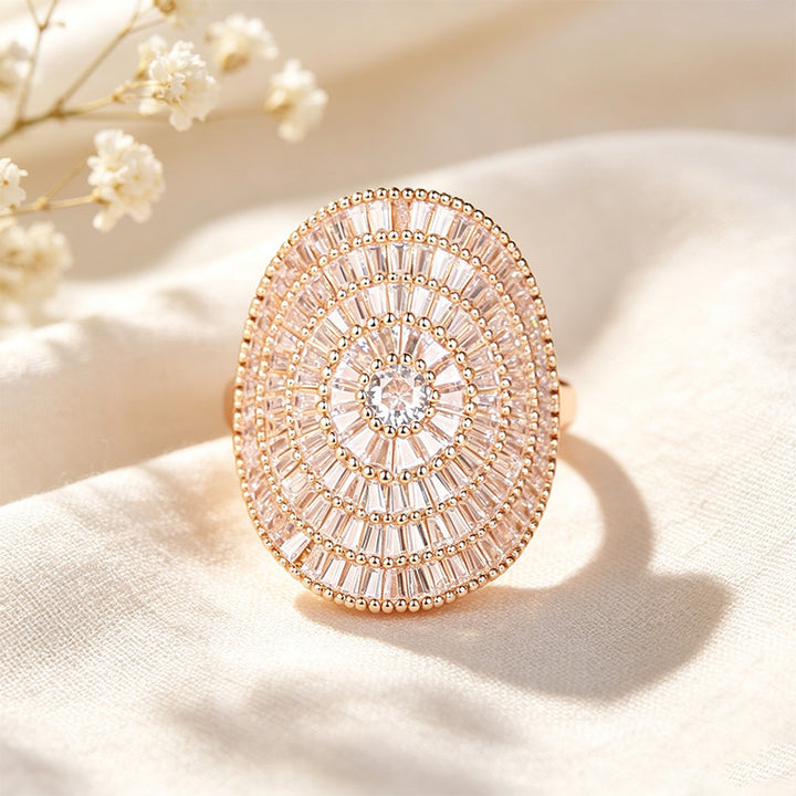 Oval Sunburst Paved Ring