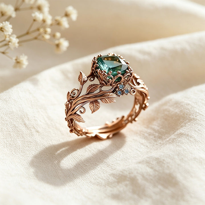 Moissanite Leaf Motif Ring